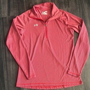 Under Armour Red and Gray Stripped Quarter-Zip Pullover